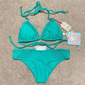 Luli Fama Let’s Be Mermaids Crochet Loops Triangle Top and Bottom Size S/XS